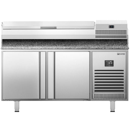 GGM Gastro Commercial Pizza Prep Counter - Granite Top PREMIUM PLUS - 1490x700mm - with 2 doors - incl. refrigerated topping unit - 6x GN 1/4