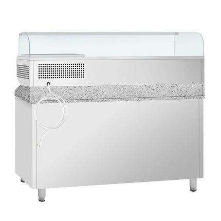 GGM Gastro Commercial Pizza Prep Counter - Granite Top PREMIUM PLUS - 1490x700mm - with 1 doors & 3 drawers - incl. refrigerated topping unit with glass sneeze guard - 6x GN 1/4