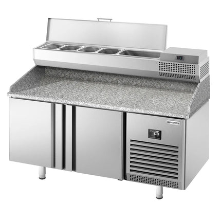 GGM Gastro Commercial Pizza Prep Counter - Granite Top PREMIUM PLUS - 1490x700mm - with 2 doors - incl. refrigerated topping unit - 6x GN 1/4