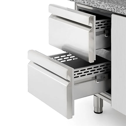 GGM Gastro Commercial Pizza Prep Counter - Granite Top PREMIUM PLUS - 1490x700mm - with 0 doors & 4 drawers