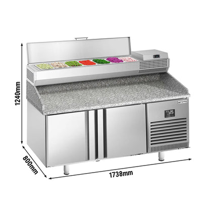 GGM Gastro Commercial Pizza Prep Counter - Granite Top PREMIUM PLUS - 1738x800mm - with 2 doors - incl. refrigerated topping unit - 7x GN 1/4