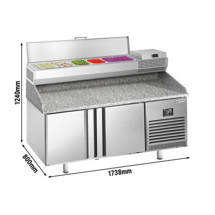 GGM Gastro Commercial Pizza Prep Counter - Granite Top PREMIUM PLUS - 1738x800mm - with 2 doors - incl. refrigerated topping unit - 6x GN 1/3