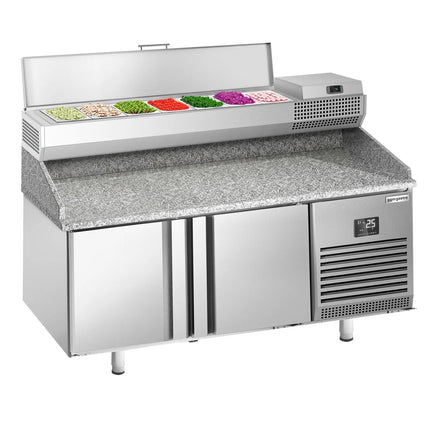 GGM Gastro Commercial Pizza Prep Counter - Granite Top PREMIUM PLUS - 1738x800mm - with 2 doors - incl. refrigerated topping unit - 7x GN 1/4