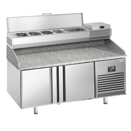 GGM Gastro Commercial Pizza Prep Counter - Granite Top PREMIUM PLUS - 1738x800mm - with 2 doors - incl. refrigerated topping unit - 6x GN 1/3