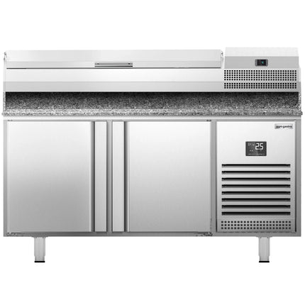 GGM Gastro Commercial Pizza Prep Counter - Granite Top PREMIUM PLUS - 1738x800mm - with 2 doors - incl. refrigerated topping unit - 6x GN 1/3