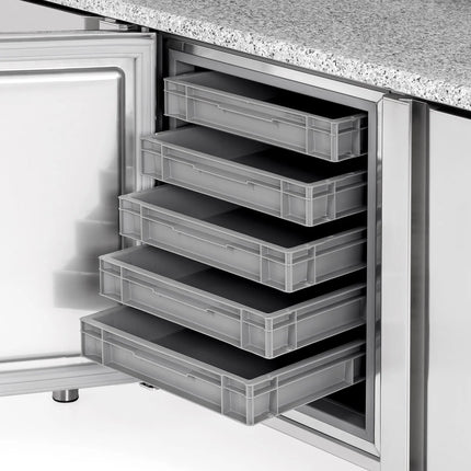 GGM Gastro Commercial Pizza Prep Counter - Granite Top PREMIUM PLUS - 1738x800mm - with 2 doors - incl. refrigerated topping unit - 6x GN 1/3