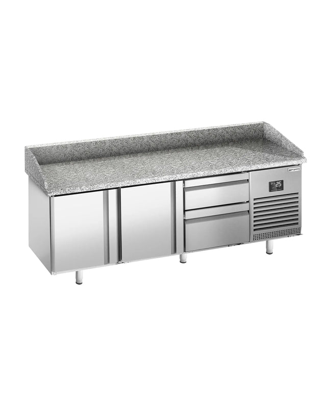 GGM Gastro Commercial Pizza Prep Counter - Granite Top PREMIUM PLUS - 1980x700mm - with 2 doors & 2 drawers