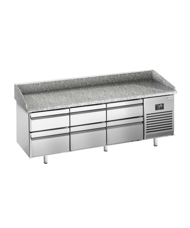 GGM Gastro Commercial Pizza Prep Counter - Granite Top PREMIUM PLUS - 1980x700mm - with 0 doors & 6 drawers