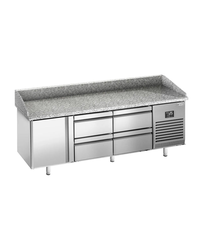 GGM Gastro Commercial Pizza Prep Counter - Granite Top PREMIUM PLUS - 1980x700mm - with 1 doors & 4 drawers