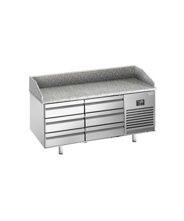 GGM Gastro Commercial Pizza Prep Counter - Granite Top PREMIUM PLUS - 1980x700mm - with 0 doors & 6 dough drawers