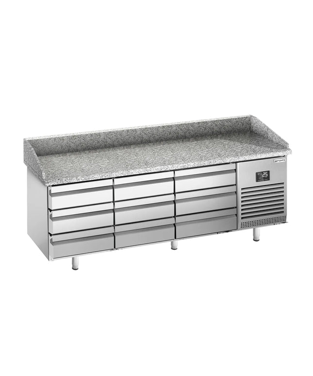 GGM Gastro Commercial Pizza Prep Counter - Granite Top PREMIUM PLUS - 1980x700mm - with 0 doors & 9 dough drawers