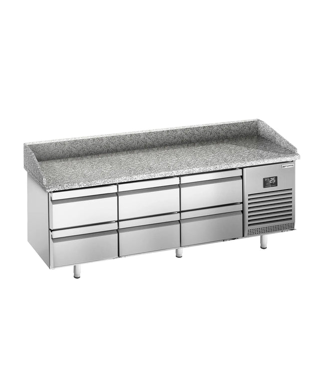 GGM Gastro Commercial Pizza Prep Counter - Granite Top PREMIUM PLUS - 1980x700mm - with 0 doors & 6 dough drawers