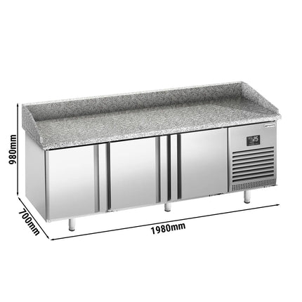 GGM Gastro Commercial Pizza Prep Counter - Granite Top PREMIUM PLUS - 1980x700mm - with 3 doors