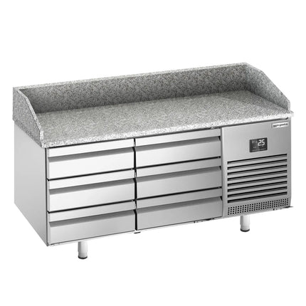 GGM Gastro Commercial Pizza Prep Counter - Granite Top PREMIUM PLUS - 1980x700mm - with 0 doors & 6 dough drawers