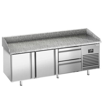 GGM Gastro Commercial Pizza Prep Counter - Granite Top PREMIUM PLUS - 1980x700mm - with 2 doors & 2 drawers