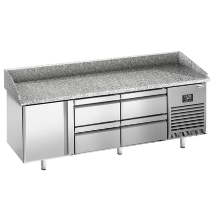 GGM Gastro Commercial Pizza Prep Counter - Granite Top PREMIUM PLUS - 1980x700mm - with 1 doors & 4 drawers