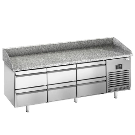 GGM Gastro Commercial Pizza Prep Counter - Granite Top PREMIUM PLUS - 1980x700mm - with 0 doors & 6 dough drawers