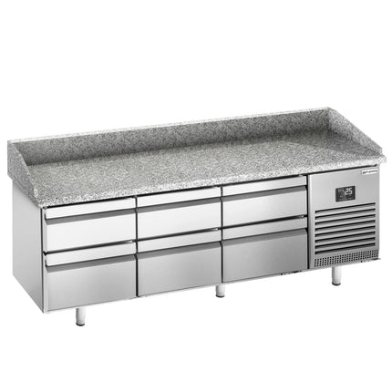 GGM Gastro Commercial Pizza Prep Counter - Granite Top PREMIUM PLUS - 1980x700mm - with 0 doors & 6 drawers