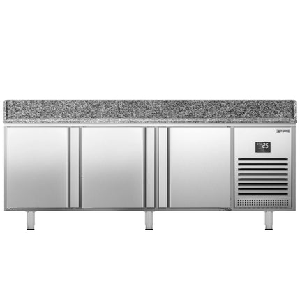 GGM Gastro Commercial Pizza Prep Counter - Granite Top PREMIUM PLUS - 1980x700mm - with 3 doors