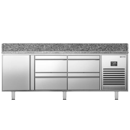 GGM Gastro Commercial Pizza Prep Counter - Granite Top PREMIUM PLUS - 1980x700mm - with 1 doors & 4 drawers