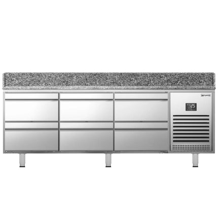 GGM Gastro Commercial Pizza Prep Counter - Granite Top PREMIUM PLUS - 1980x700mm - with 0 doors & 6 dough drawers
