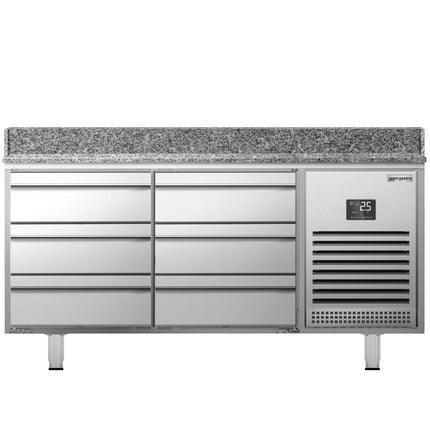 GGM Gastro Commercial Pizza Prep Counter - Granite Top PREMIUM PLUS - 1980x700mm - with 0 doors & 6 dough drawers