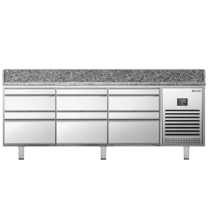 GGM Gastro Commercial Pizza Prep Counter - Granite Top PREMIUM PLUS - 1980x700mm - with 0 doors & 6 drawers