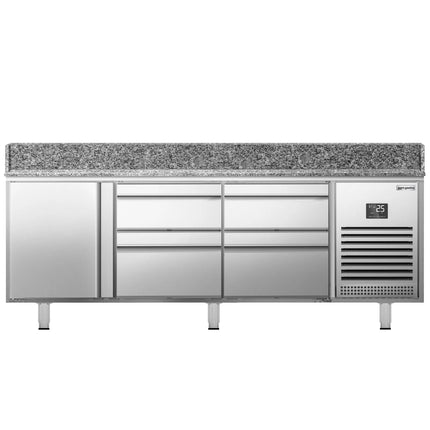 GGM Gastro Commercial Pizza Prep Counter - Granite Top PREMIUM PLUS - 1980x700mm - with 1 doors & 4 drawers