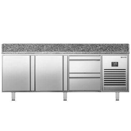 GGM Gastro Commercial Pizza Prep Counter - Granite Top PREMIUM PLUS - 1980x700mm - with 2 doors & 2 drawers