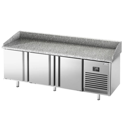 GGM Gastro Commercial Pizza Prep Counter - Granite Top PREMIUM PLUS - 1980x700mm - with 3 doors