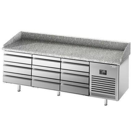 GGM Gastro Commercial Pizza Prep Counter - Granite Top PREMIUM PLUS - 1980x700mm - with 0 doors & 9 dough drawers