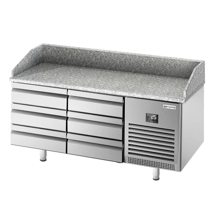 GGM Gastro Commercial Pizza Prep Counter - Granite Top PREMIUM PLUS - 1980x700mm - with 0 doors & 6 dough drawers