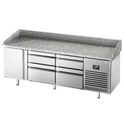 GGM Gastro Commercial Pizza Prep Counter - Granite Top PREMIUM PLUS - 1980x700mm - with 1 doors & 4 drawers