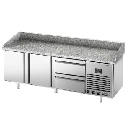 GGM Gastro Commercial Pizza Prep Counter - Granite Top PREMIUM PLUS - 1980x700mm - with 2 doors & 2 drawers