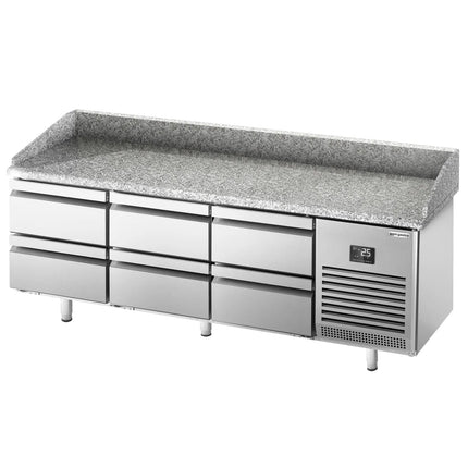 GGM Gastro Commercial Pizza Prep Counter - Granite Top PREMIUM PLUS - 1980x700mm - with 0 doors & 6 dough drawers
