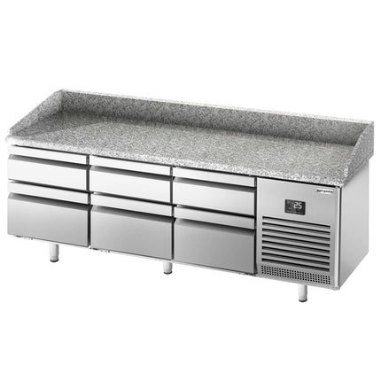 GGM Gastro Commercial Pizza Prep Counter - Granite Top PREMIUM PLUS - 1980x700mm - with 0 doors & 6 drawers