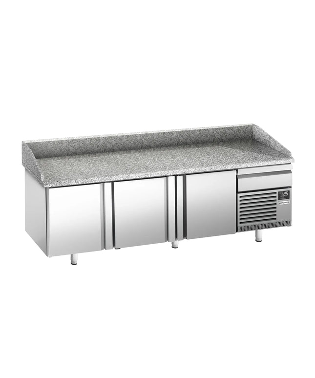 GGM Gastro Commercial Pizza Prep Counter - Granite Top PREMIUM PLUS - 2305x800mm - with 3 doors & 1 drawers