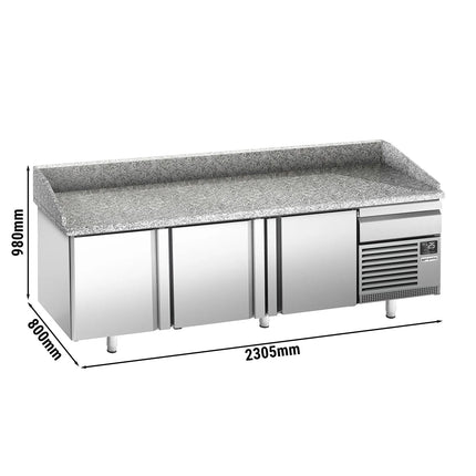 GGM Gastro Commercial Pizza Prep Counter - Granite Top PREMIUM PLUS - 2305x800mm - with 3 doors & 1 drawers