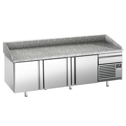 GGM Gastro Commercial Pizza Prep Counter - Granite Top PREMIUM PLUS - 2305x800mm - with 3 doors & 1 drawers