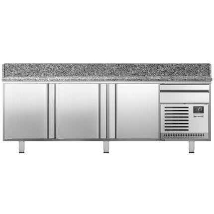 GGM Gastro Commercial Pizza Prep Counter - Granite Top PREMIUM PLUS - 2305x800mm - with 3 doors & 1 drawers