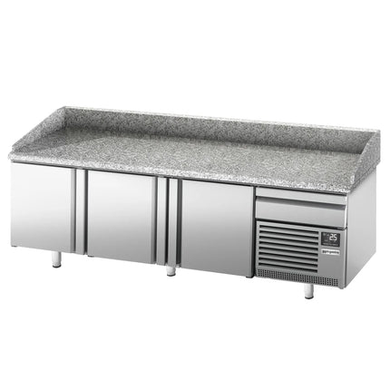 GGM Gastro Commercial Pizza Prep Counter - Granite Top PREMIUM PLUS - 2305x800mm - with 3 doors & 1 drawers