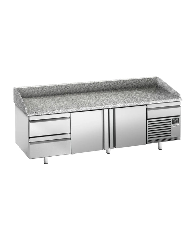 GGM Gastro Commercial Pizza Prep Counter - Granite Top PREMIUM PLUS - 3305x800mm - with 3 doors & 3 drawers