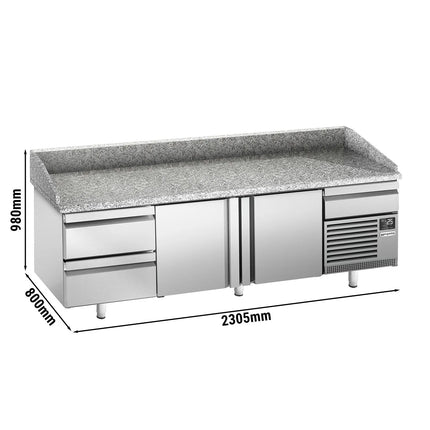 GGM Gastro Commercial Pizza Prep Counter - Granite Top PREMIUM PLUS - 3305x800mm - with 3 doors & 3 drawers