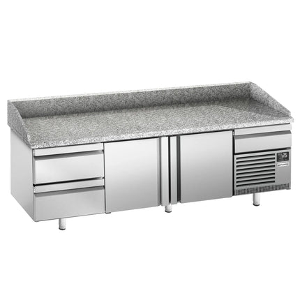 GGM Gastro Commercial Pizza Prep Counter - Granite Top PREMIUM PLUS - 3305x800mm - with 3 doors & 3 drawers
