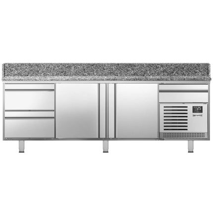 GGM Gastro Commercial Pizza Prep Counter - Granite Top PREMIUM PLUS - 3305x800mm - with 3 doors & 3 drawers