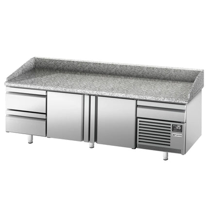 GGM Gastro Commercial Pizza Prep Counter - Granite Top PREMIUM PLUS - 3305x800mm - with 3 doors & 3 drawers