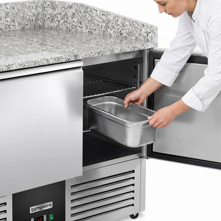 GGM Gastro Commercial Pizza Prep Counter PREMIUM – 1400 × 700 mm – with 3 Doors