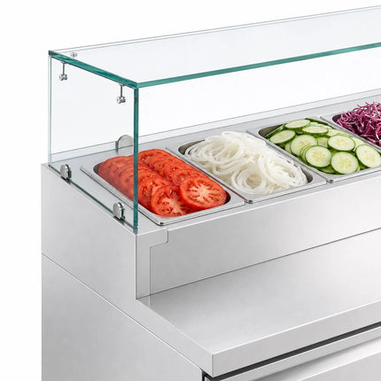 GGM Gastro Commercial Pizza Prep Counter PREMIUM - 2020x800mm - 3 Doors - with Glass topper - for 10x GN 1/3