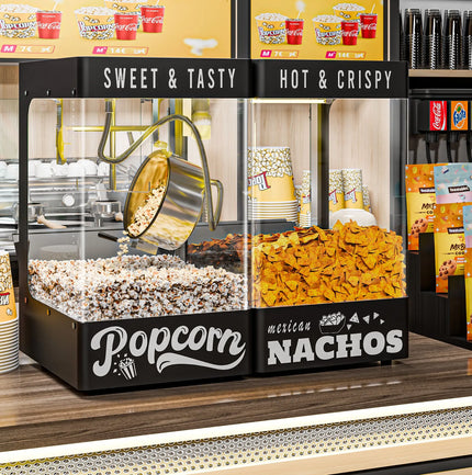 GGM Gastro Commercial Popcorn Machine with Nacho Warmer - 1.31kW - 5kg/h - with 1 kettle - Black