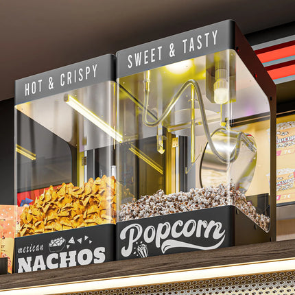 GGM Gastro Commercial Popcorn Machine with Nacho Warmer - 1.31kW - 5kg/h - with 1 kettle - Black